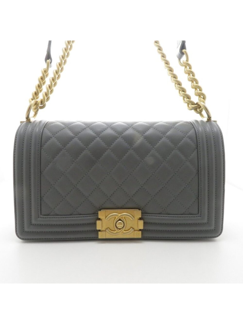 Chanel Boy Chain Shoulder Bag 25 Gray Lambskin